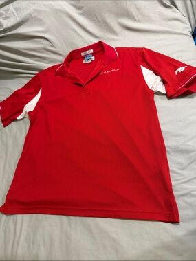 Ford Mustang Red Polo with White Sleeve Accents - Men's
